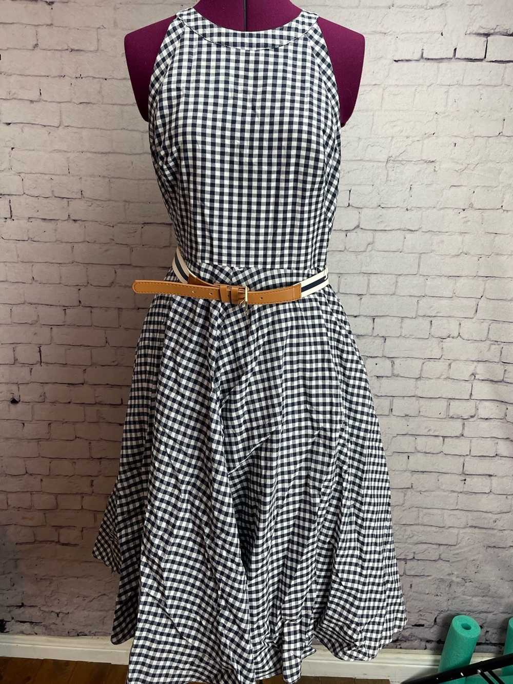 Eliza J size 8 navy gingham fit and flare dress - Picture 1 of 5